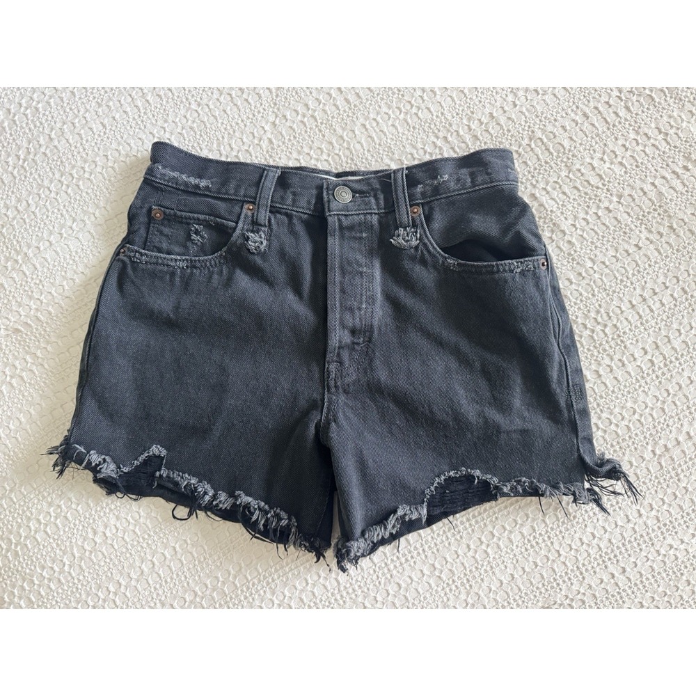 Free People We the Free‎ Black Button-Fly Shorts 29 Cotton Grunge Raw Hem (B6)